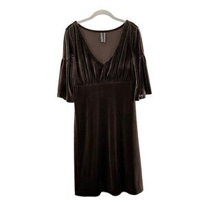 Old Navy Brown Velvet Bell Sleeve Empire Waist Dress M Babydoll Y2K Western Boho